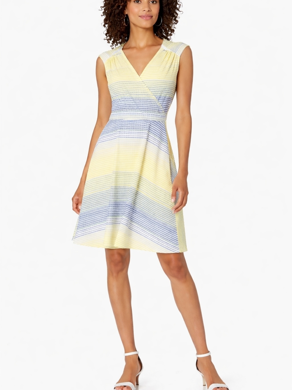 ECI Yellow & Light Blue Striped Sleeveless Midi Dress Size XS